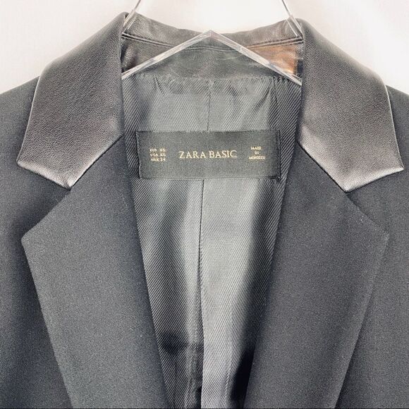 ZARA Basic Faux Leather Trim Blazer - Picture 2 of 4
